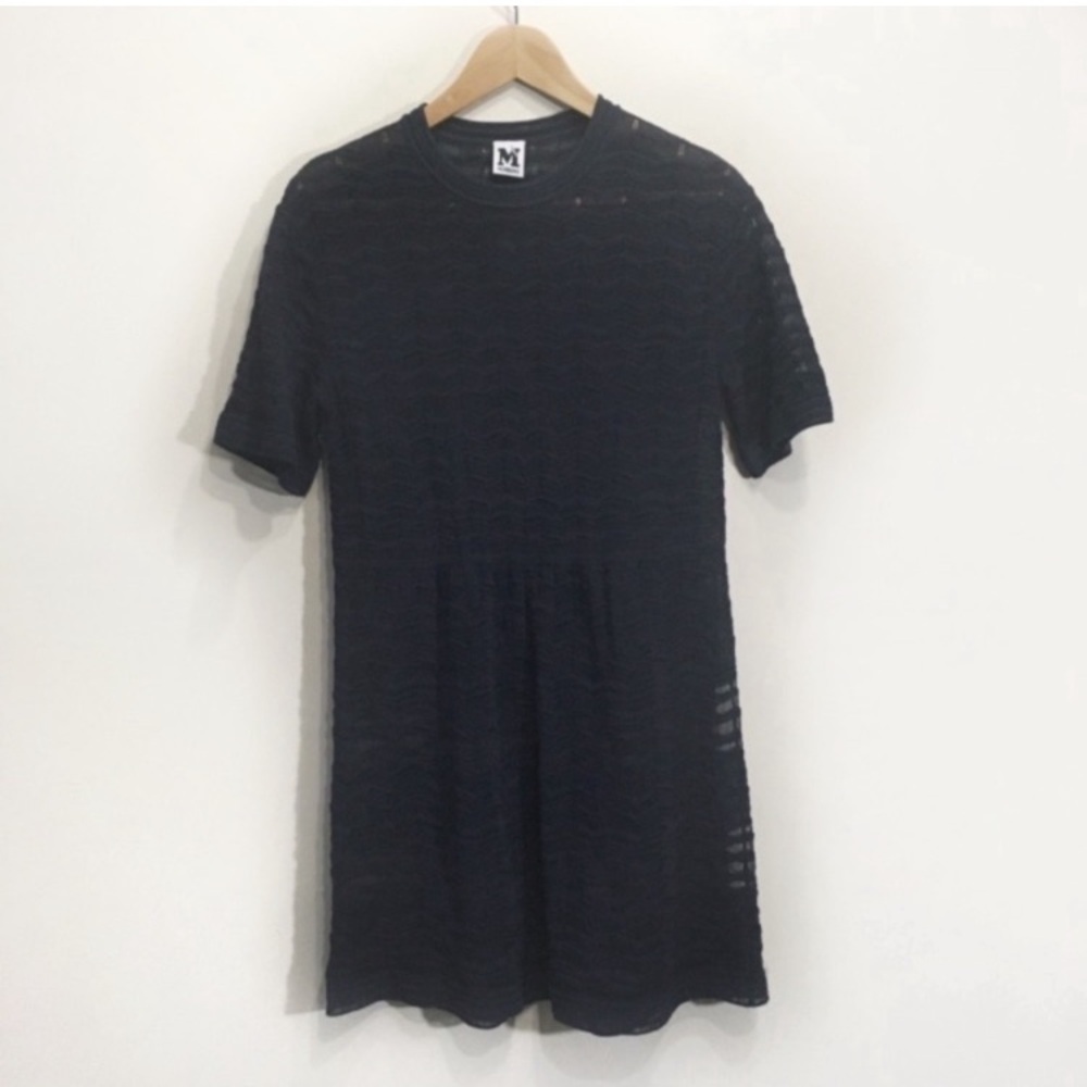 Missoni Knit Stretch Open Lace Shortsleeve Dress Navy Blue Size Medium - Picture 2 of 9